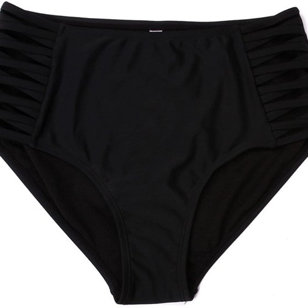 RELLECIGA Women's Strappy High Waisted Bikini Bottom Full Coverage Swim Briefs - Picture 4 of 12